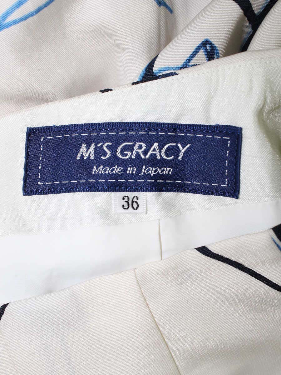 エムズグレイシー 817128 スカート 36 ホワイト カクテルモチーフ タック ITV49SWCMTDG