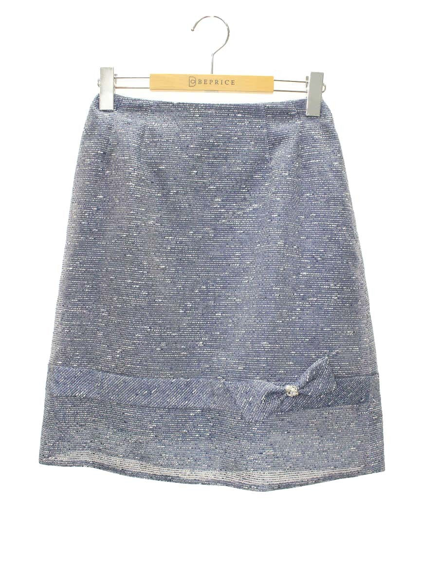 ルネ 6724220 スカート 34 ブルー TISSUE ツイード リボン ラインストーン フェイクパール ITXDA86Z35AY