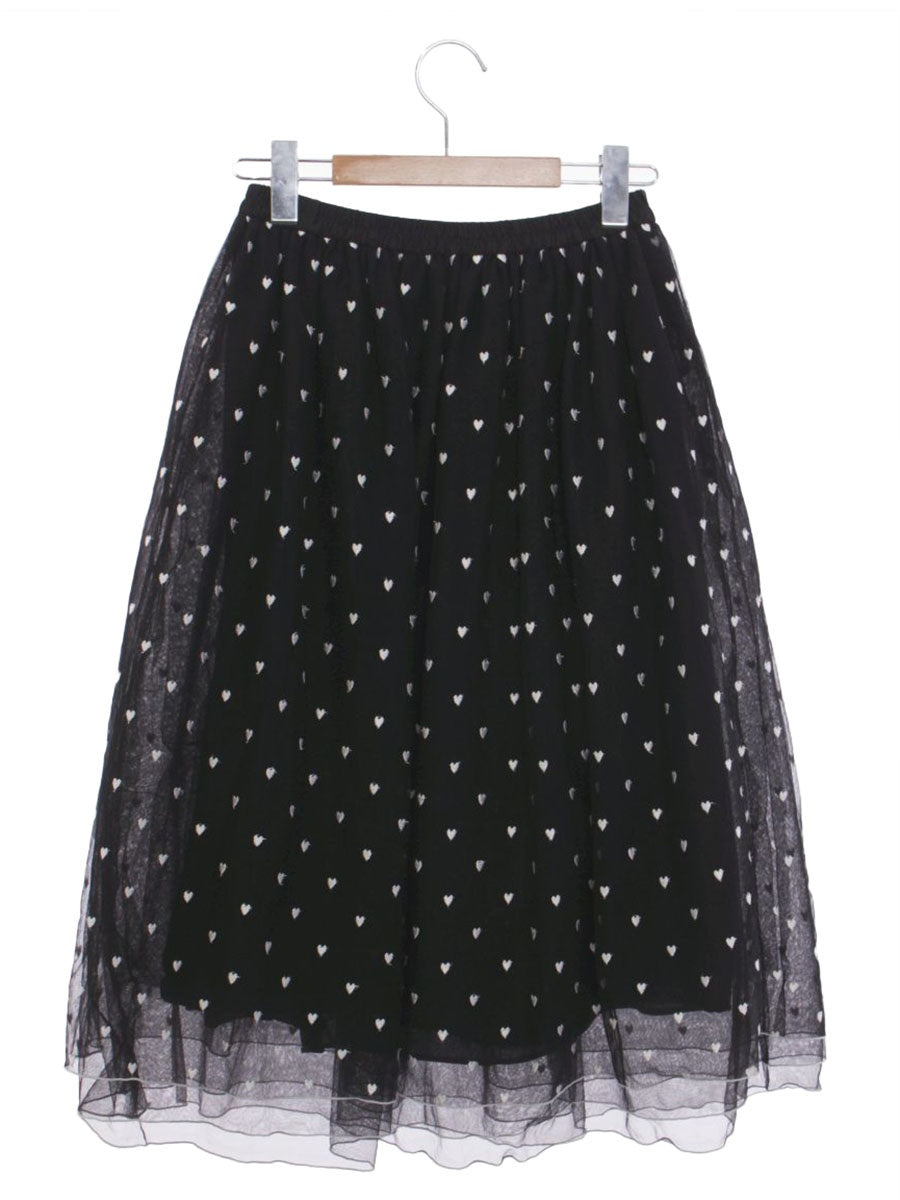 エムズグレイシー 217324 スカート 40 ブラック ハート刺繍 シフォン ITG3X3DLHQTN