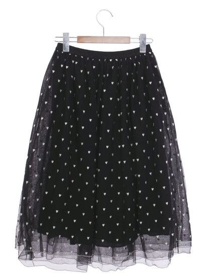 エムズグレイシー 217324 スカート 40 ブラック ハート刺繍 シフォン ITG3X3DLHQTN