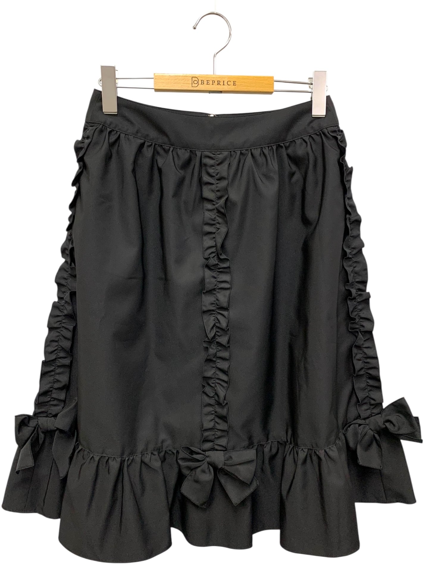 エムズグレイシー フリル・リボン付きタフタスカート 417531 38 ブラック ITQ9HPM6H5EP 【SALE】