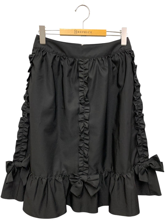 エムズグレイシー フリル・リボン付きタフタスカート 417531 38 ブラック ITQ9HPM6H5EP 【SALE】