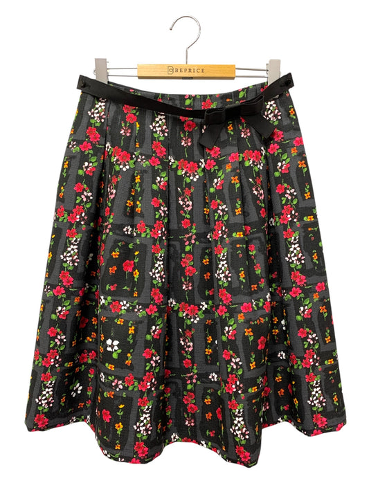 エムズグレイシー 317525 スカート 40 ブラック フラワープリント IT1NB87YKVKL
