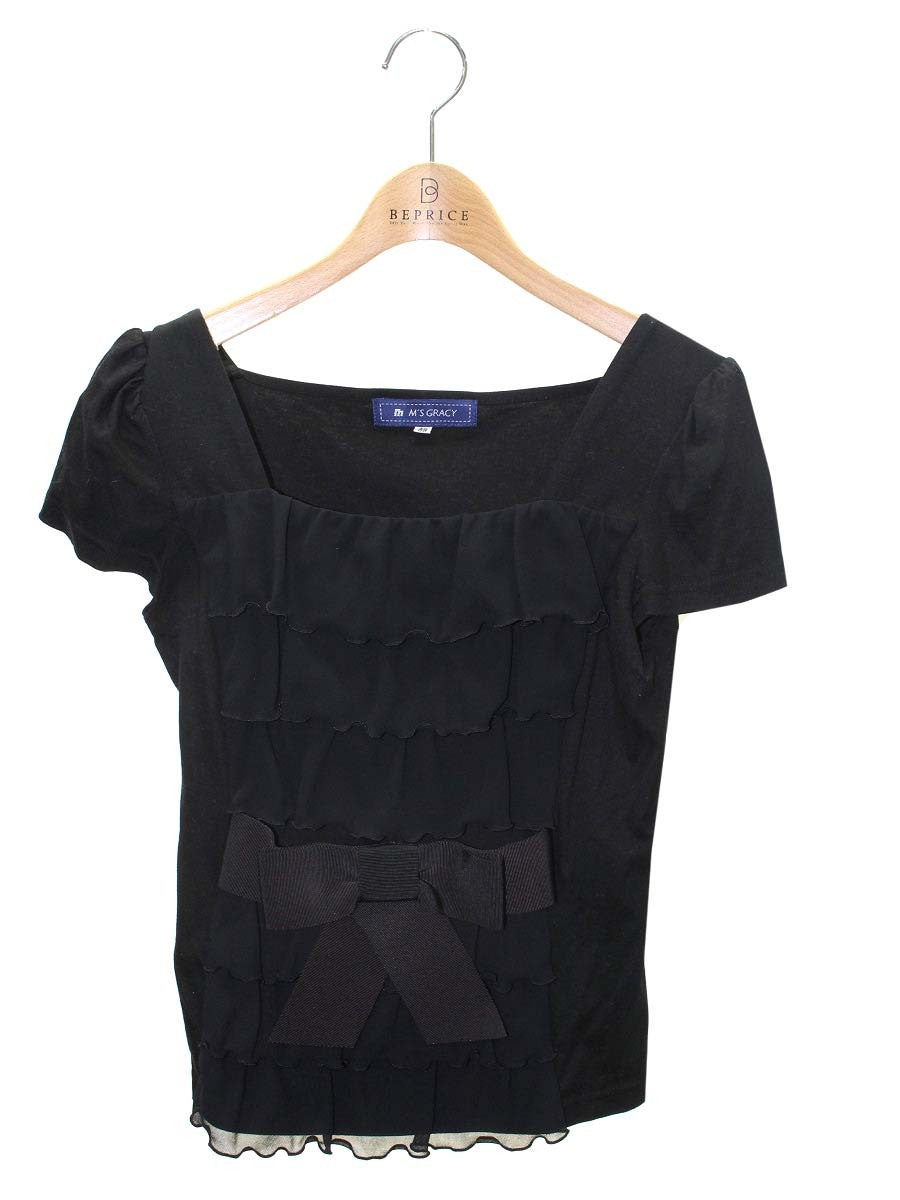 エムズグレイシー 525101 Tシャツ カットソー 38 ブラック ティアード フリル ITK4D27DAOBU