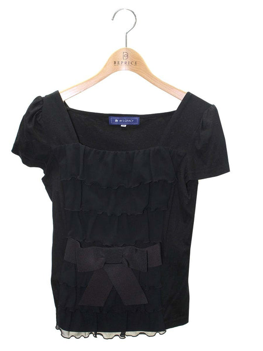 エムズグレイシー 525101 Tシャツ カットソー 38 ブラック ティアード フリル ITK4D27DAOBU