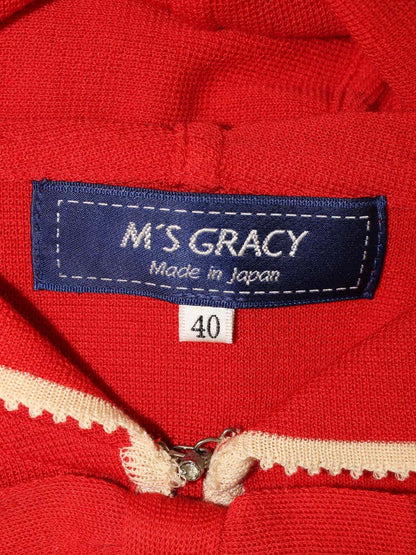 エムズグレイシー 118317 パーカー 40 レッド ニット リボン バイカラー IT2061S0DQ9W
