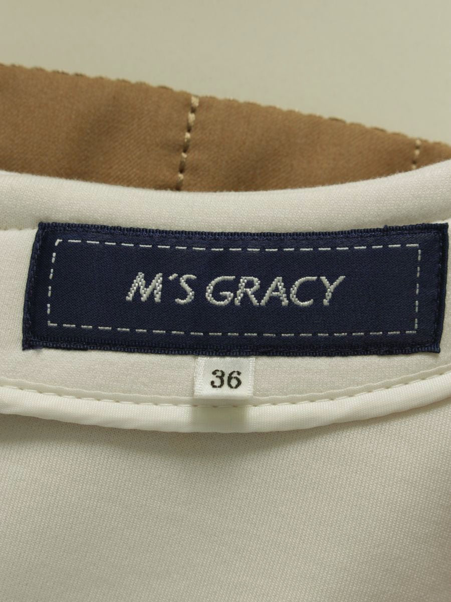 エムズグレイシー 911531 ワンピース 36 ホワイト/ライトブラウン チェック キルティング  切替 ITQZ1VLJ24TK