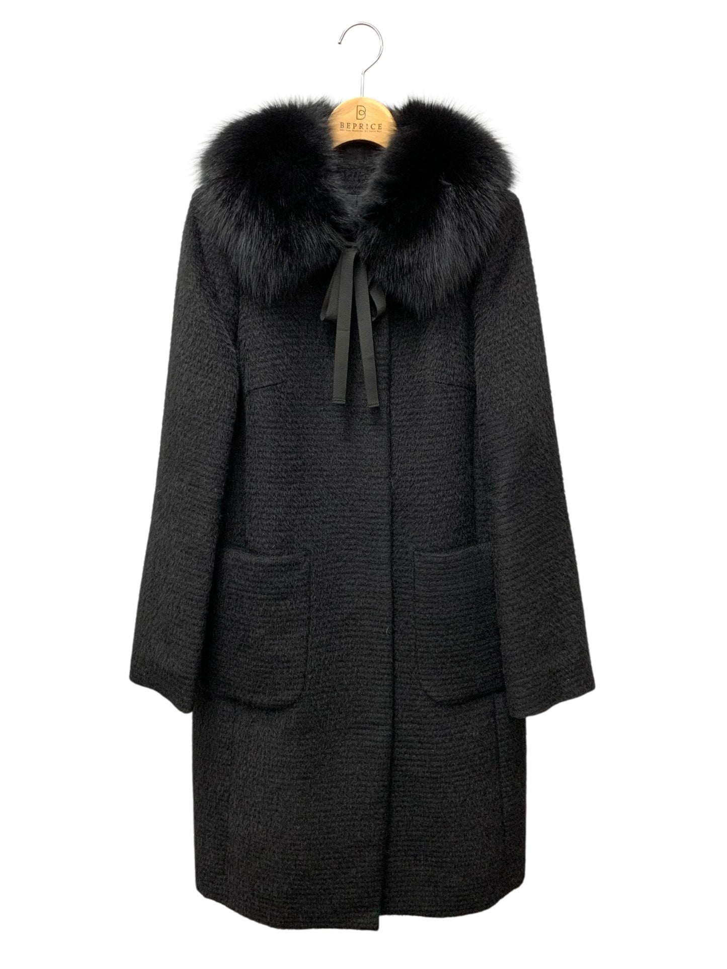 トゥービーシック W5B54-237-09 コート 40 ブラック アルパカ混 フォックファー付 IT0WX3U0O9HW