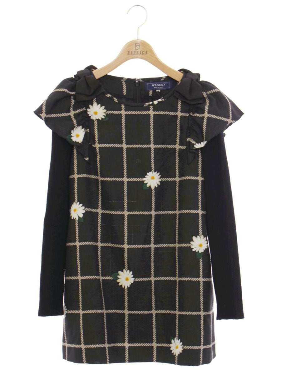 エムズグレイシー 010516 チュニック 40 ブラック チェックxデイジープリントチュニック ITXB6V7N9D5O