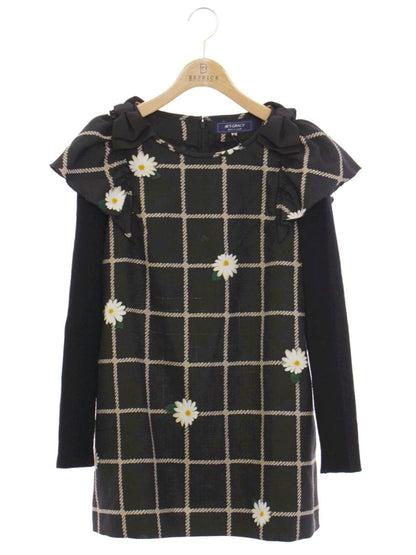エムズグレイシー 010516 チュニック 40 ブラック チェックxデイジープリントチュニック ITXB6V7N9D5O
