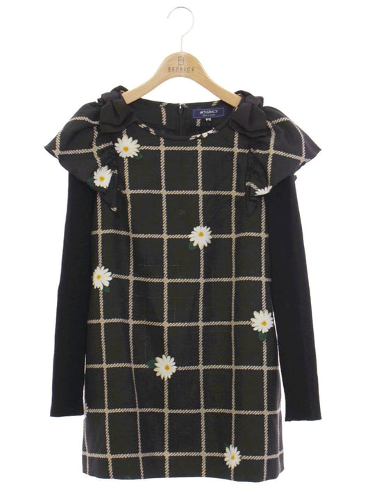 エムズグレイシー 010516 チュニック 40 ブラック チェックxデイジープリントチュニック ITXB6V7N9D5O