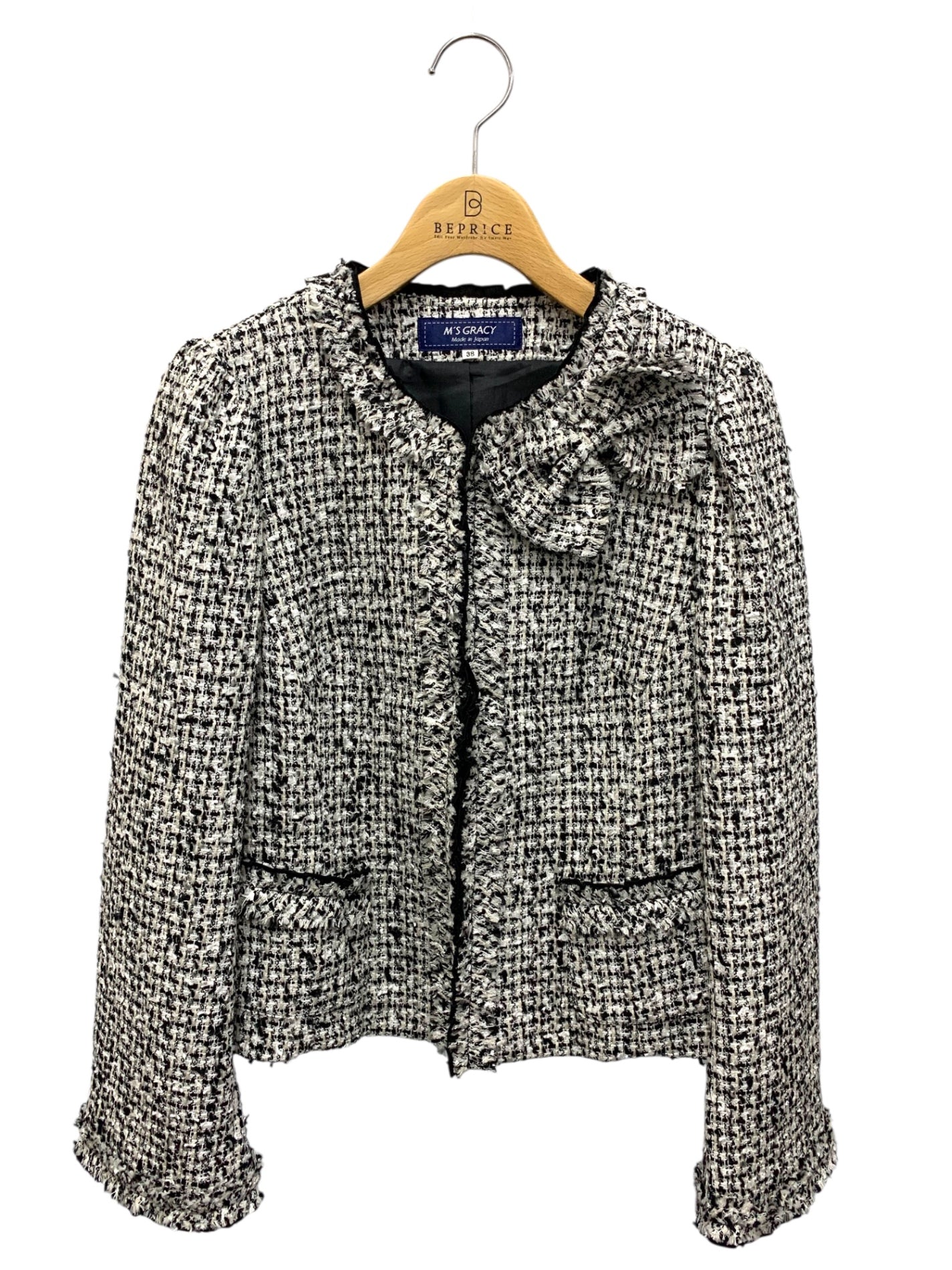 エムズグレイシー モノトーンファンシーツィードジャケット 414517 38 ホワイト IT3KRZYB85I8