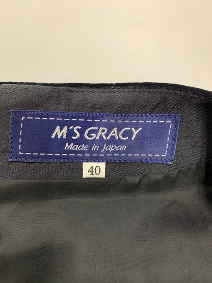 エムズグレイシー 811508 ワンピース 40 ブラック チェック リボン ベロア IT7A01QCDMG0