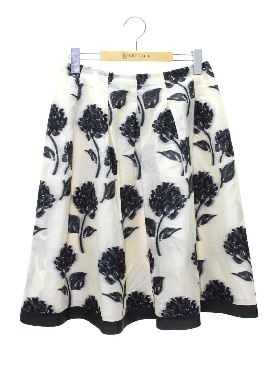 エムズグレイシー 917325 スカート 40 ベージュ フラワーモチーフ フレアー IT5BYNJ61LG8