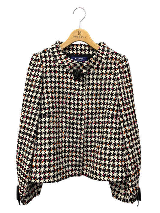 エムズグレイシー 219615 ジャケット 40 ホワイト 千鳥格子柄 リボン ITBB06IN6379