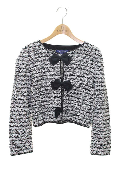 エムズグレイシー 018504 カーディガン 38 ブラック ツイード調 リボン ラメ ITUXZTOT4XM1