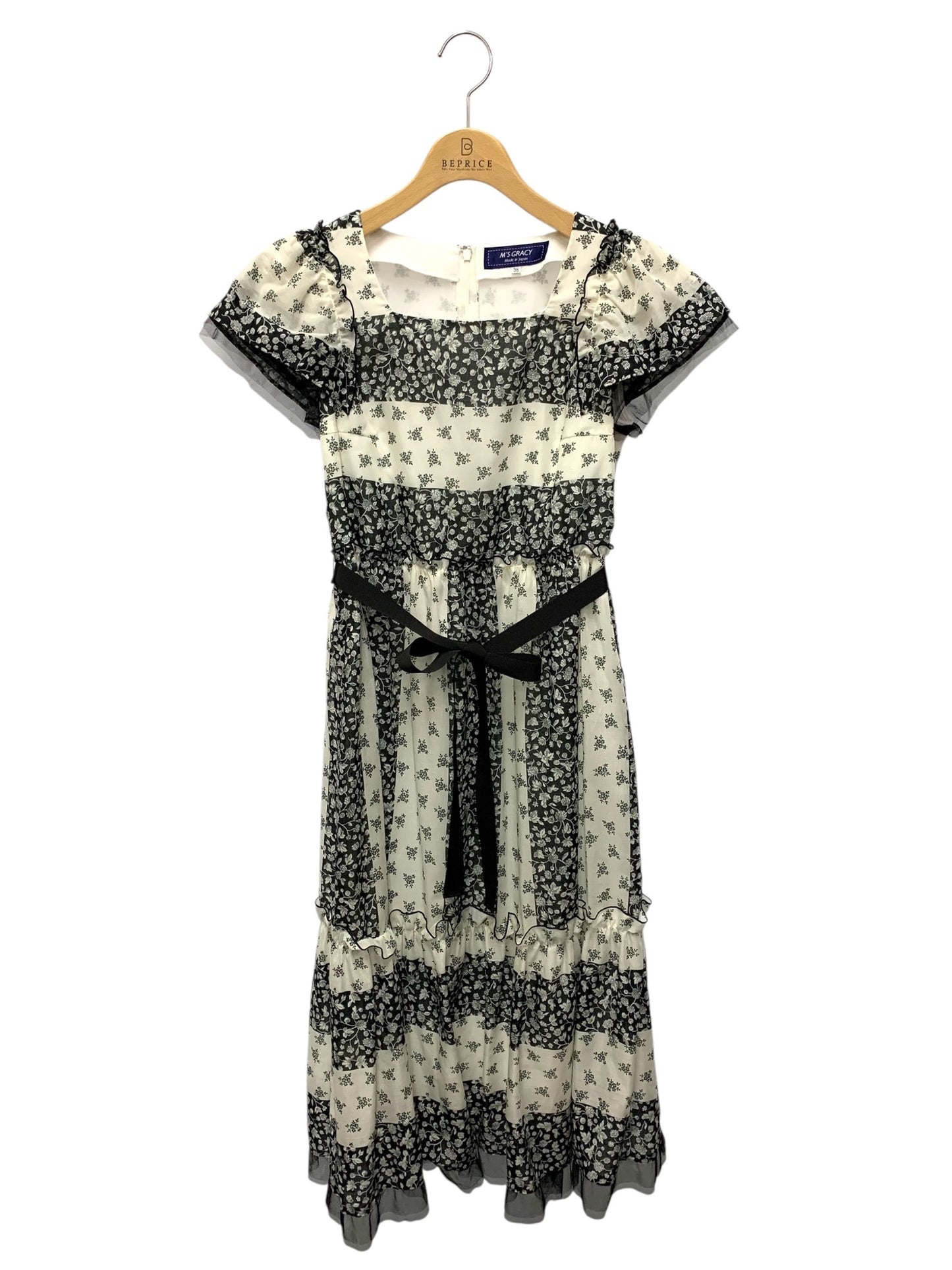 エムズグレイシー 小花柄エアリードレス 111316 ワンピース 38 ブラック ITRGU5TAN4LC