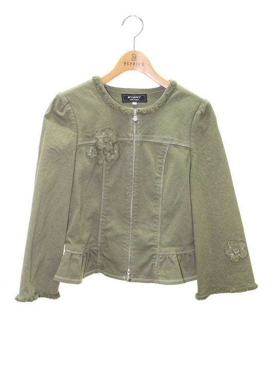 エムズグレイシー 914315 ブルゾン 38 カーキグリーン ジップアップ フラワーモチーフ ITI51T04GL9N