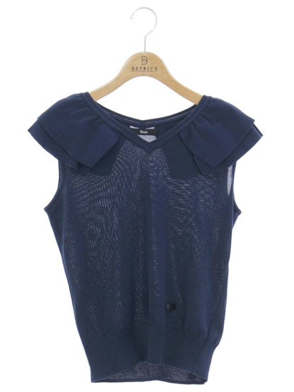 ルネ 5332031 ノースリーブニット 34 ネイビー フリル Vネック ITXXCI795YJK