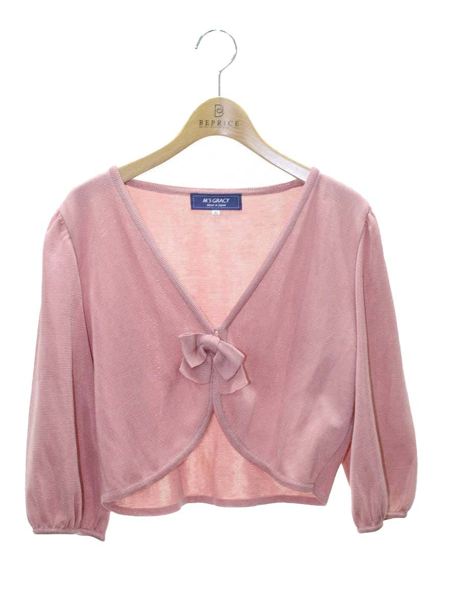 【新品未使用】2023SS エムズグレイシー リブ ペプラム カーディガン 刺繍 袖リボン刺繍入りジップニット | msgracy