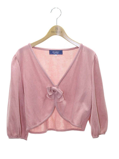 エムズグレイシー 918501 カーディガン 40 ピンク ボレロ リボン ラインストーン 薄手 ITS23K36U7GG