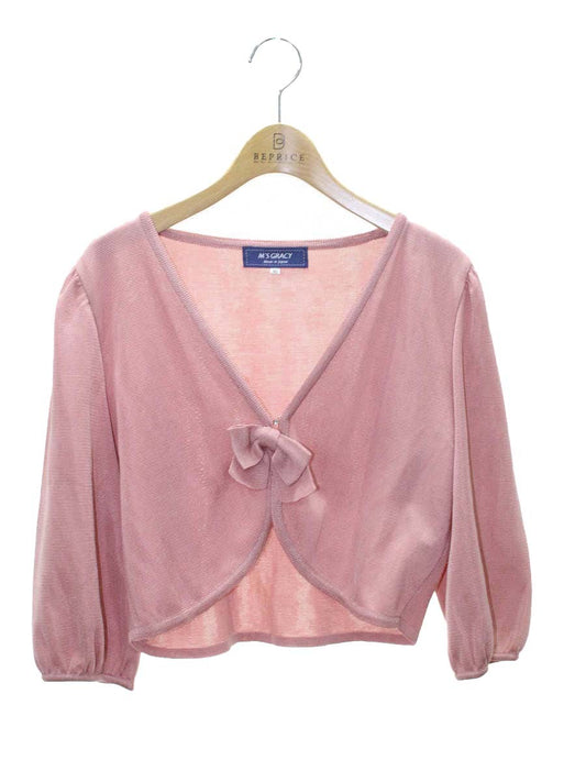 エムズグレイシー 918501 カーディガン 40 ピンク ボレロ リボン ラインストーン 薄手 ITS23K36U7GG