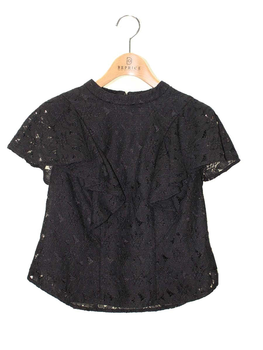 Her lip to フローラルレースラファルドトップ 1222302056 M ブラック フレンチスリーブ ITSAW6BFLMY2 【SALE】