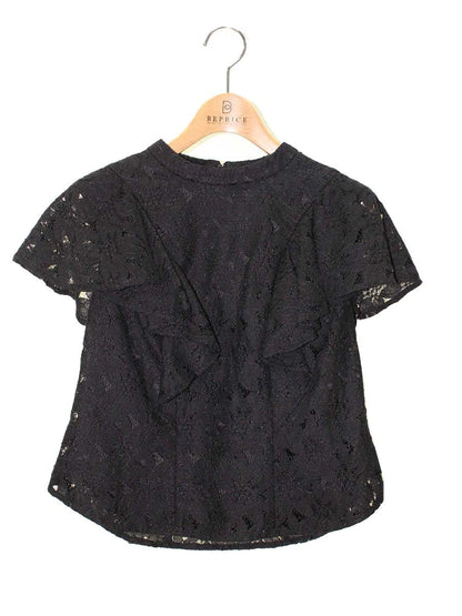 Her lip to フローラルレースラファルドトップ 1222302056 M ブラック フレンチスリーブ ITSAW6BFLMY2 【SALE】