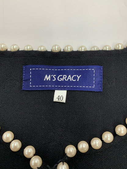 エムズグレイシー パールトリミング 218525 カーディガン 40 ブラック ITZDS45UTJG0