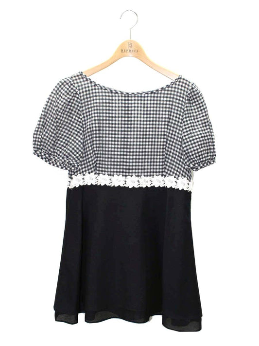 エムズグレイシー 620302 チュニック 40 ブラック ギンガムチェック 切り替え レース ITWW36NQKN6M