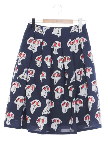 エムズグレイシー 017324 スカート 36 ネイビー パラソルモチーフ フレア ITTSYG3WH6F8