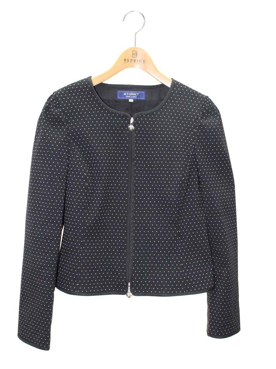 エムズグレイシー 914512 ジャケット 40 ブラック カメリア Wジップ ノーカラー ITS3ZFN4QZOK