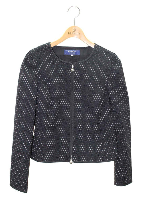 エムズグレイシー 914512 ジャケット 40 ブラック カメリア Wジップ ノーカラー ITS3ZFN4QZOK