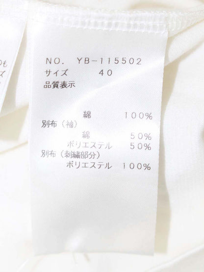 エムズグレイシー 115502 Tシャツ カットソー 40 ホワイト シフォン袖 切替 カメリアリボンモチーフ ITCMXFRRJ7VV