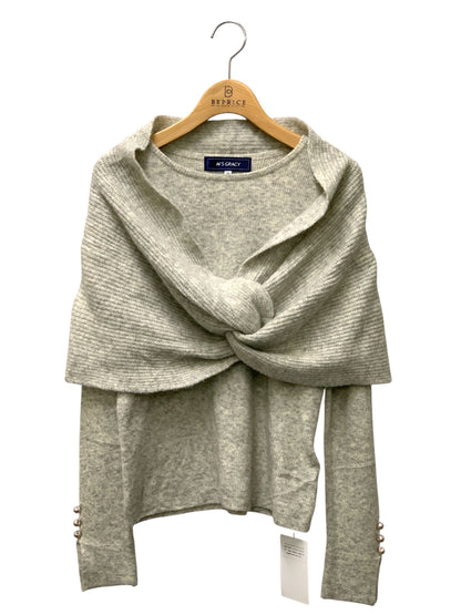 エムズグレイシー Off Shoulder Knit 818596 ニット セーター 38 グレー ウール混 袖パール付 ITN85AE6ORFS
