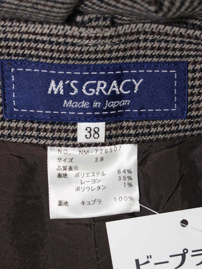 エムズグレイシー 726507 パンツ 38 グレー/ブラウン ハンドトゥース リボン ワイド ITAWO1KMXTYS
