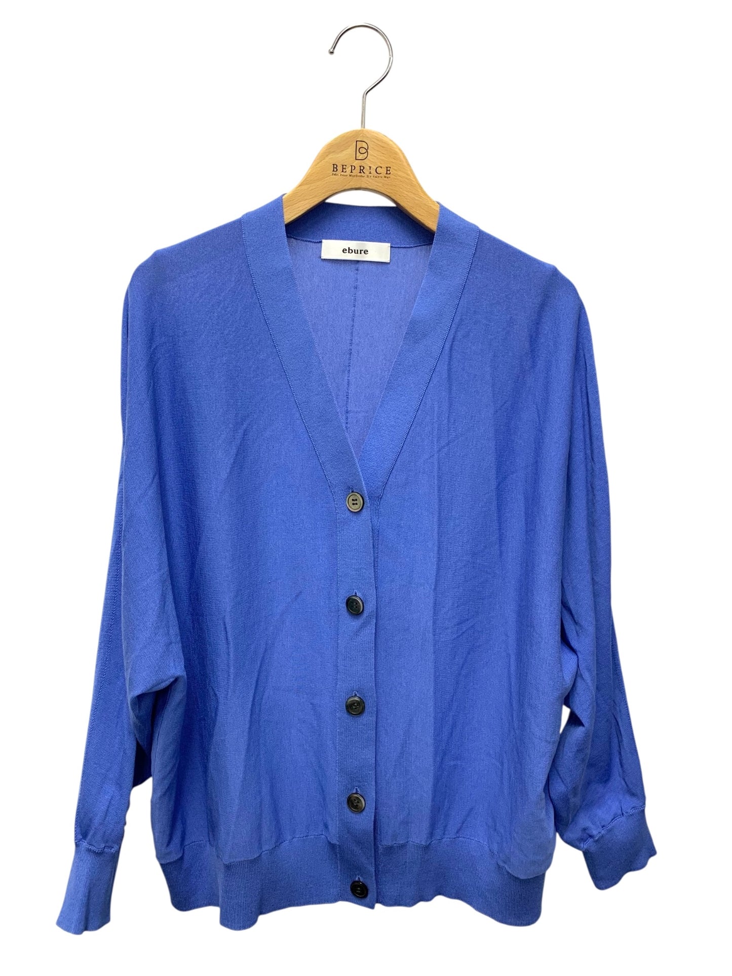 エブール ドルマンスリーブ コットン ニット カーディガン 37109800400 ブルー 薄手 螺鈿ボタン ITVFCNSTH2SZ