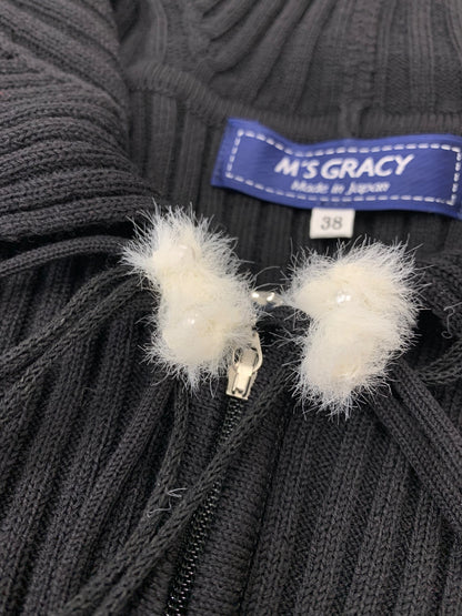 エムズグレイシー 配色大襟ジップアップニット 418633 カーディガン 38 ブラック ITCCO4ERUPEU