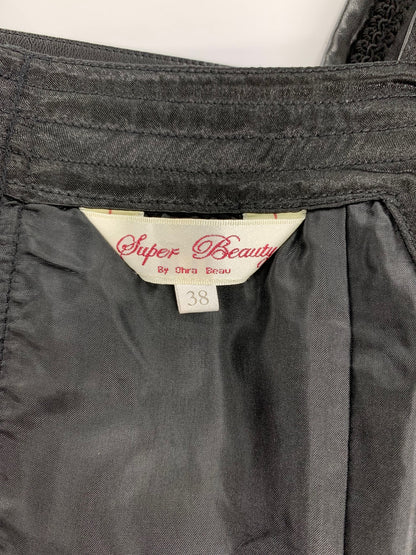 スーパービューティー ワンピース 38 ブラック フェイクレザー リボン レース IT6NETUNT2SY