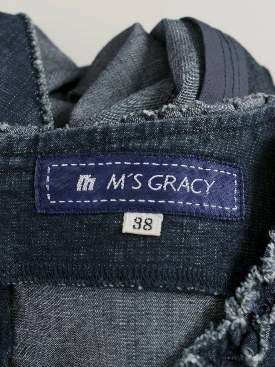 エムズグレイシー 421347 ワンピース 38 ネイビー デニム カメリアジップ ITGPW1LQ31O8