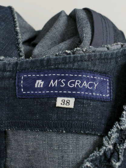 エムズグレイシー 421347 ワンピース 38 ネイビー デニム カメリアジップ ITGPW1LQ31O8