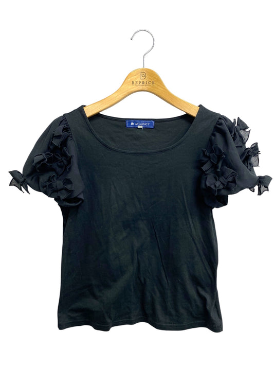 エムズグレイシー 325306 Tシャツ 38 ブラック カットソー リボンモチーフ パフスリーブ IT14JWGCCQC6