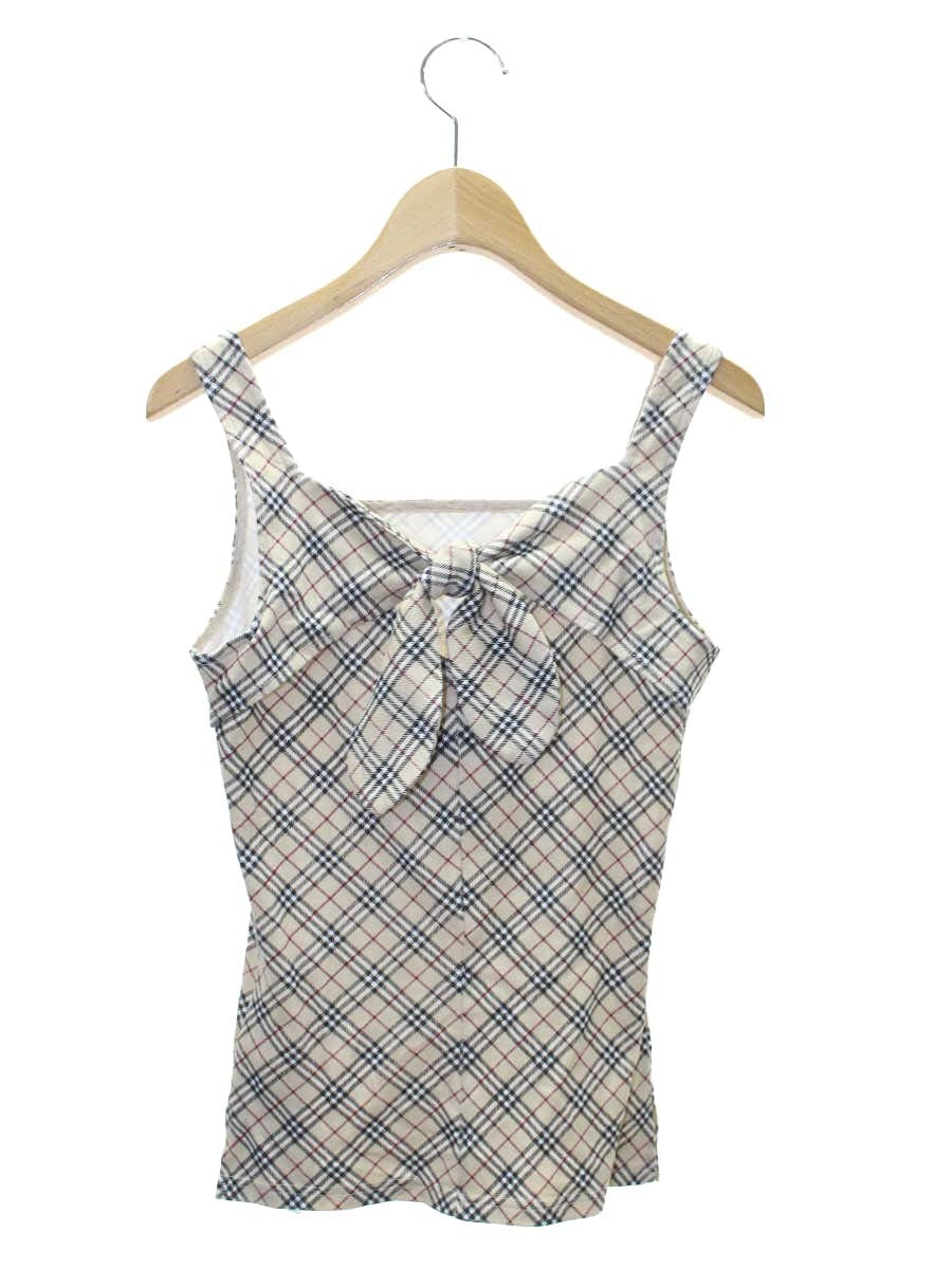 バーバリーブルーレーベル FA534-171 カットソー 38 ベージュ  ノバチェック ロゴ刺繍 リボン ITFV7XF5WJYX