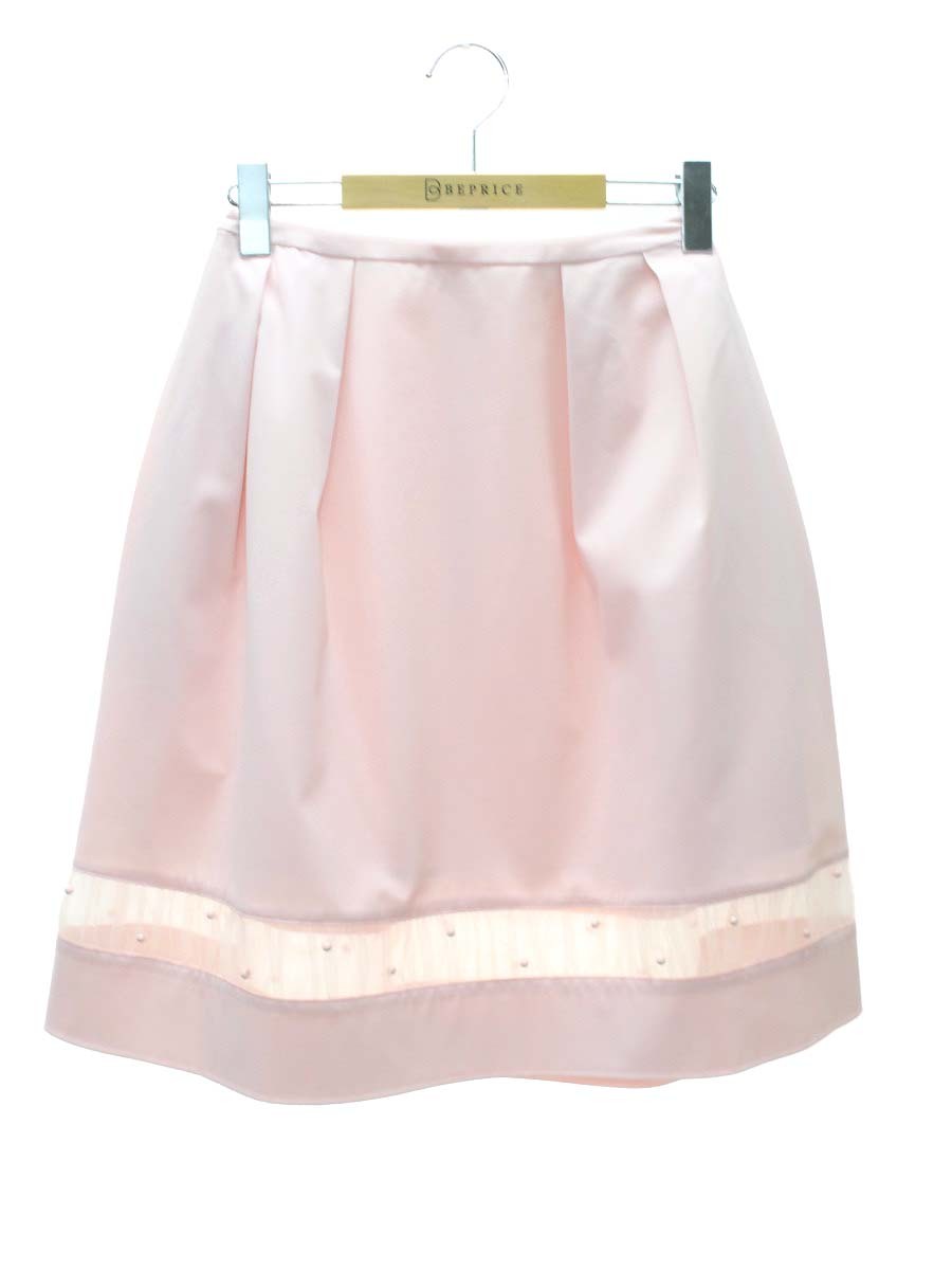 ルネ basic 5424040 スカート 34 ピンク タック フレア レース ビジュー ITJ8BLKASXEN