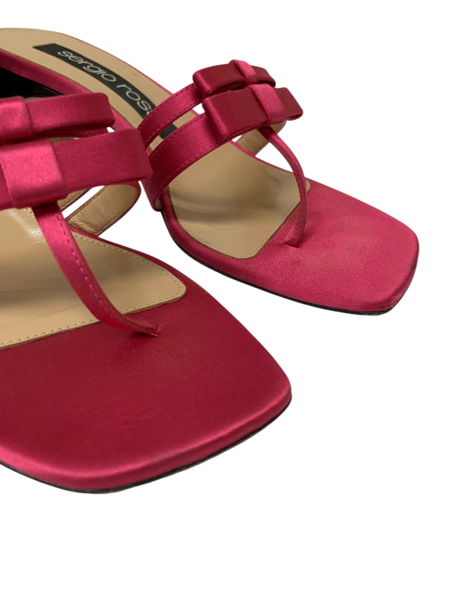 セルジオロッシ 1060 ミュール 38 ピンク サンダル リボン サテン地