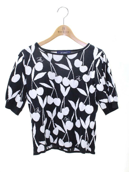 エムズグレイシー 118128 Tシャツ カットソー 40 ブラック/ホワイト さくらんぼ ニット ITAQDT2ZAO3F