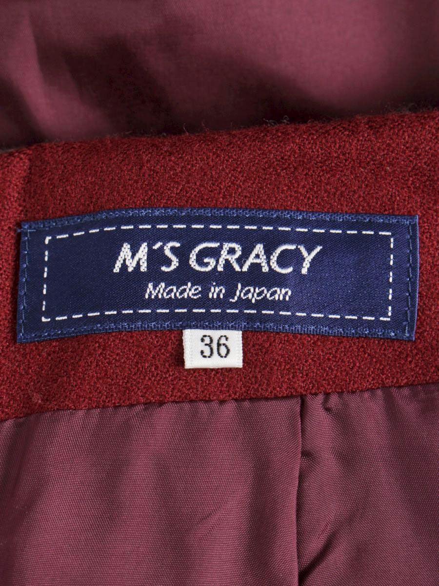 エムズグレイシー 817563 スカート 36 ワインレッド チェック ウール リボン ITTU3U3F7YSE