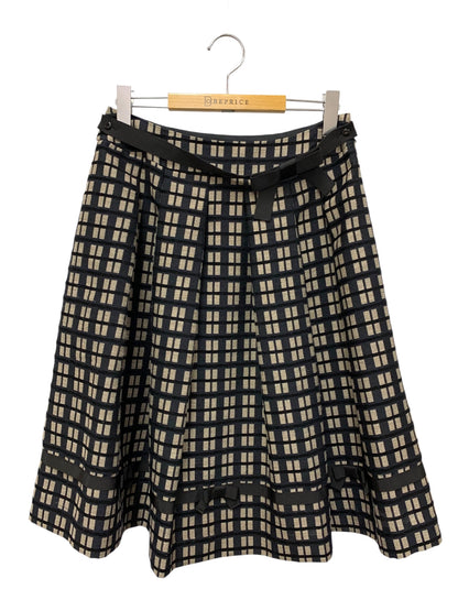 エムズグレイシー 117515 スカート 40 ネイビー リボン 格子柄 サイドジップ ITZBJD6901US