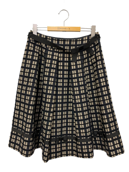 エムズグレイシー 117515 スカート 40 ネイビー リボン 格子柄 サイドジップ ITZBJD6901US