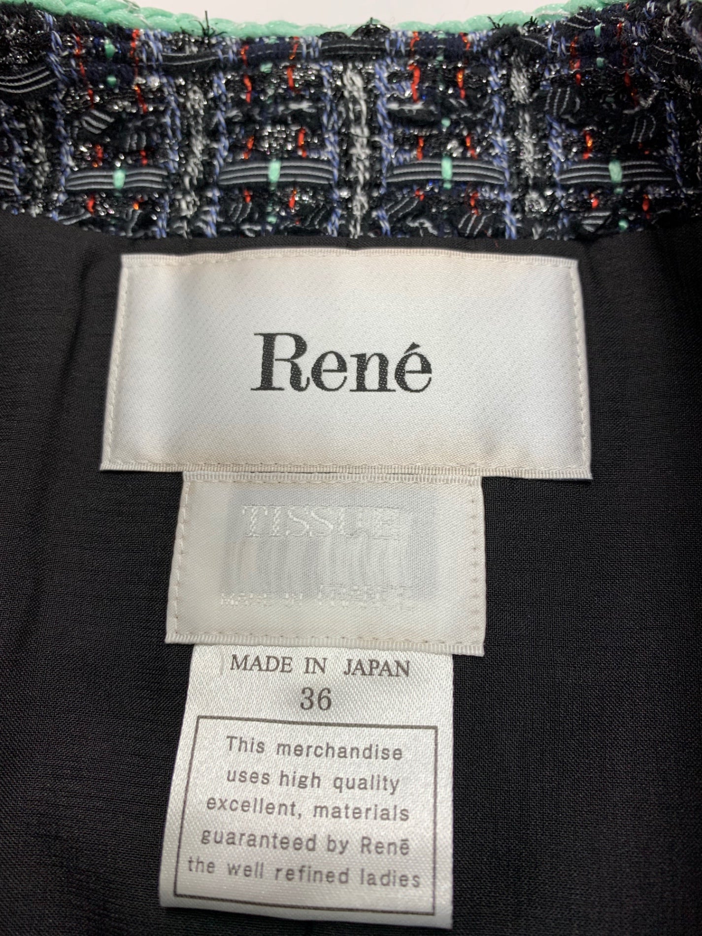 ルネ 6023340 ジャケット 36 パープル TISSUE社製ツイード ノーカラー パールボタン ITUUV5WTWR8C